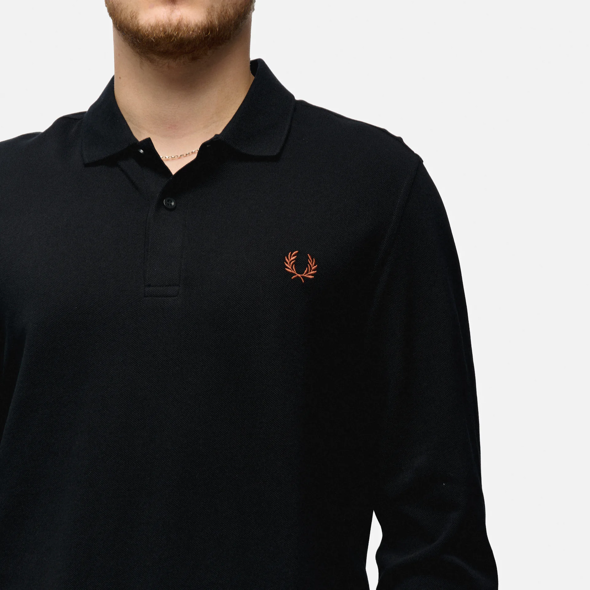 Fred Perry Plain Long Sleeve Shirt Black/Whiskey Brown