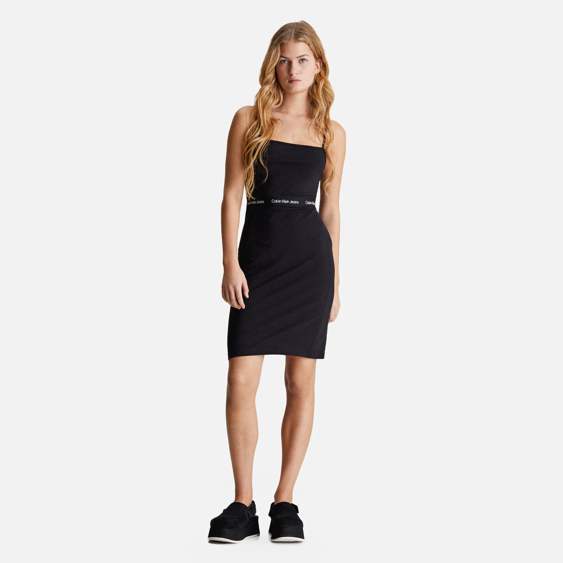 Calvin Klein Jeans Logo Elastic Strappy Dress Black