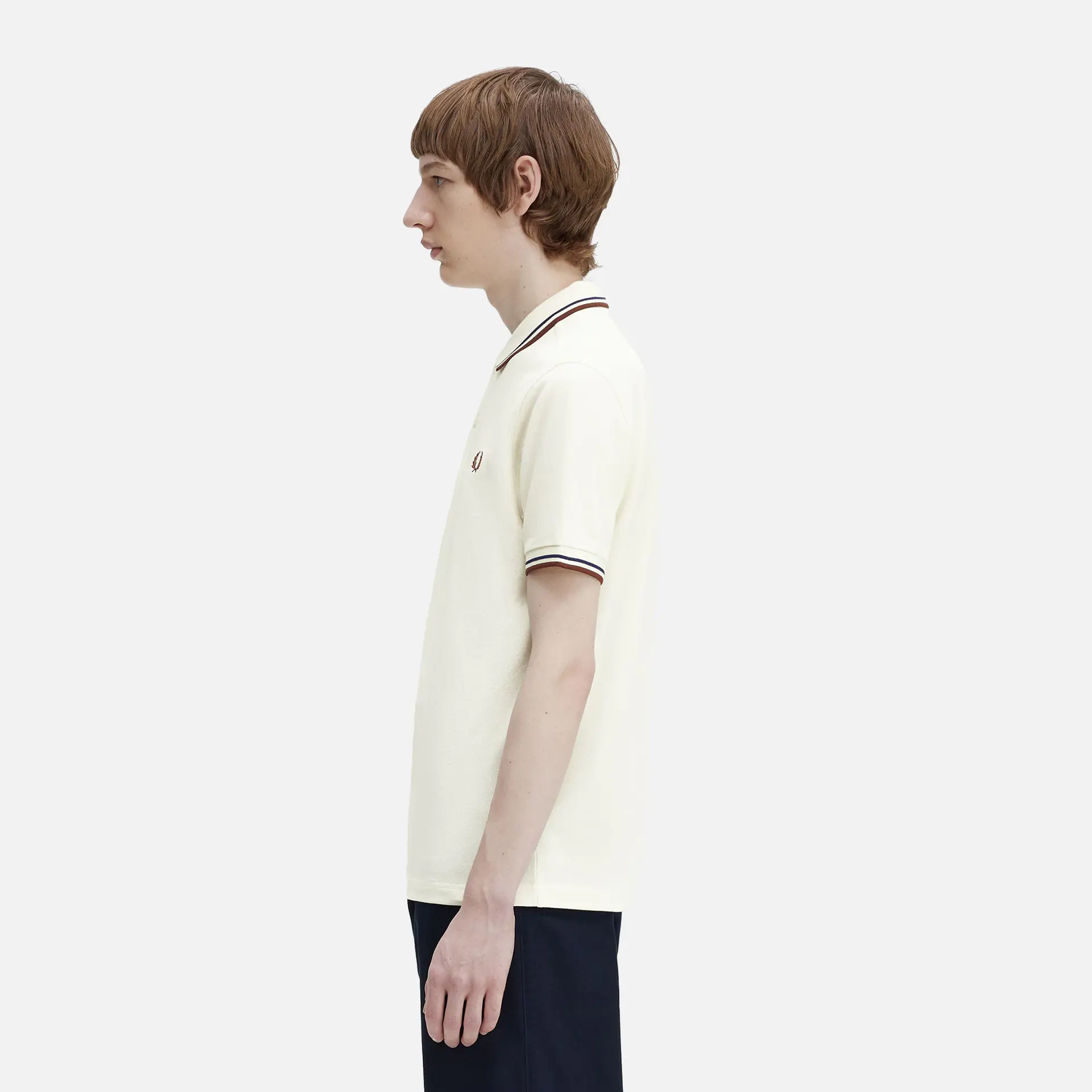 Fred Perry Twin Tipped Polo Shirt Ercu/Navy/Whiskey Brown