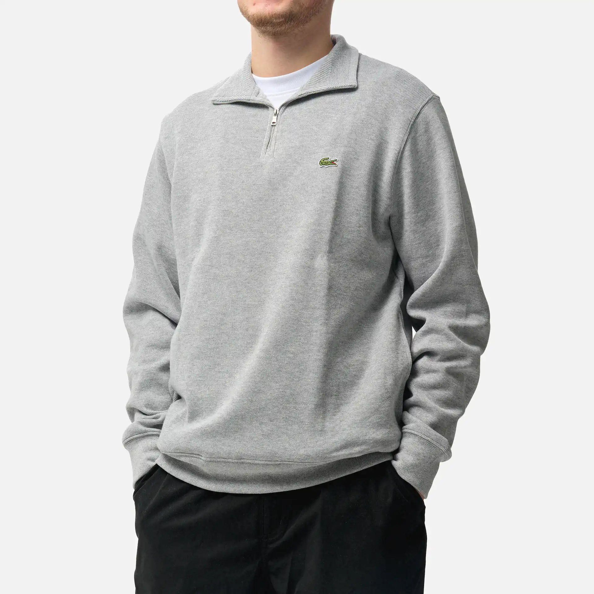 Lacoste Stand-Up Collar Cotton Half-Zip Pullover Silver Chine