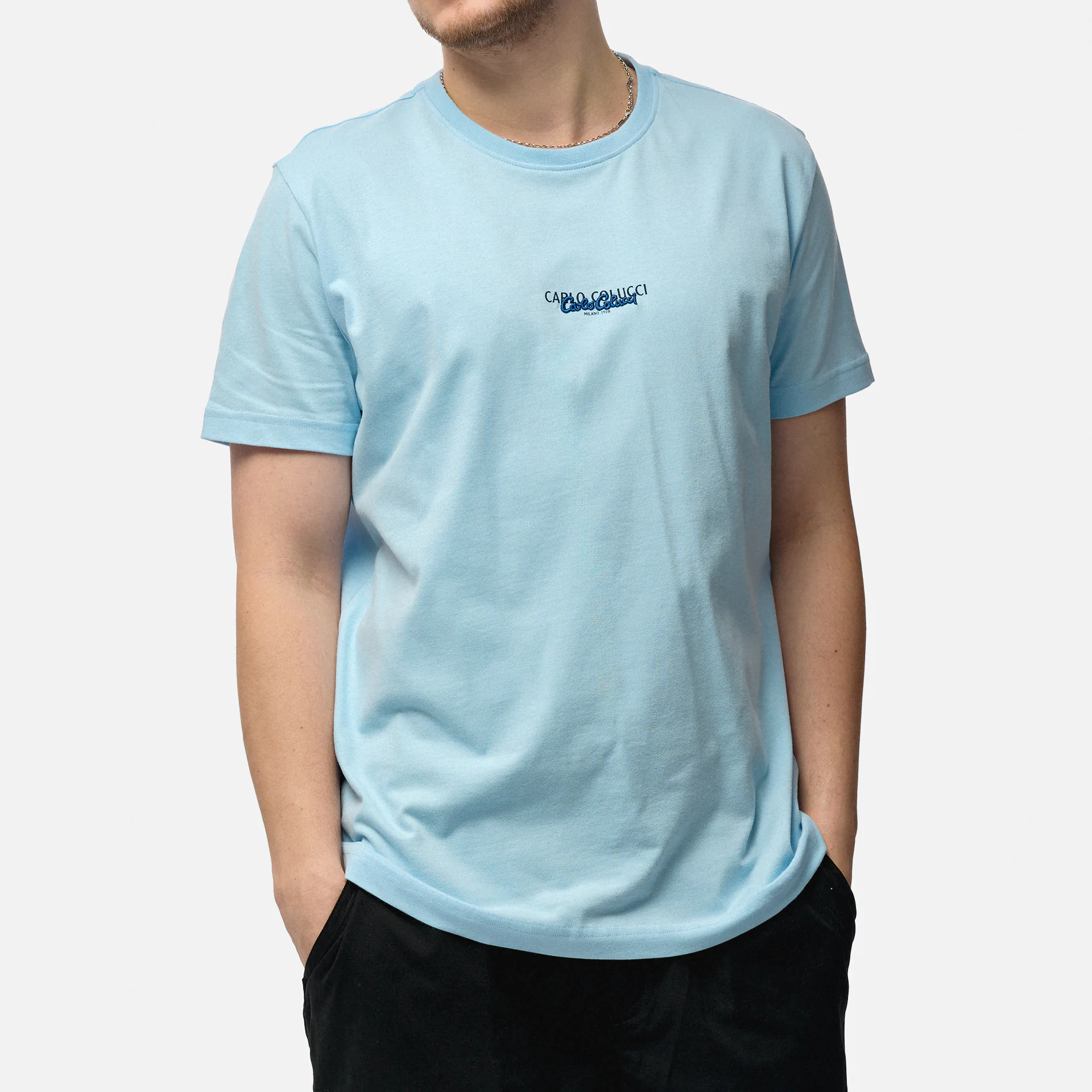 Carlo Colucci T-Shirt Basic Line Light Blue